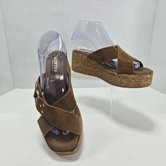 Lottini Shoes - Lottini Camel Suede Crisscross Cork Platform Wedge Sandals Size EU 37 US 6